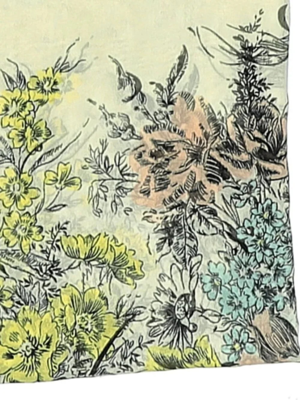 Sheer Scarf with Hand-drawn Florals